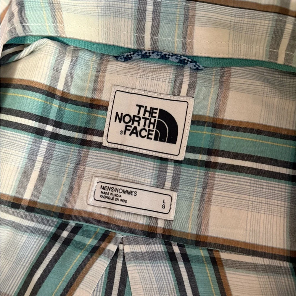 The North Face Men's Blue and White Plaid Shirt